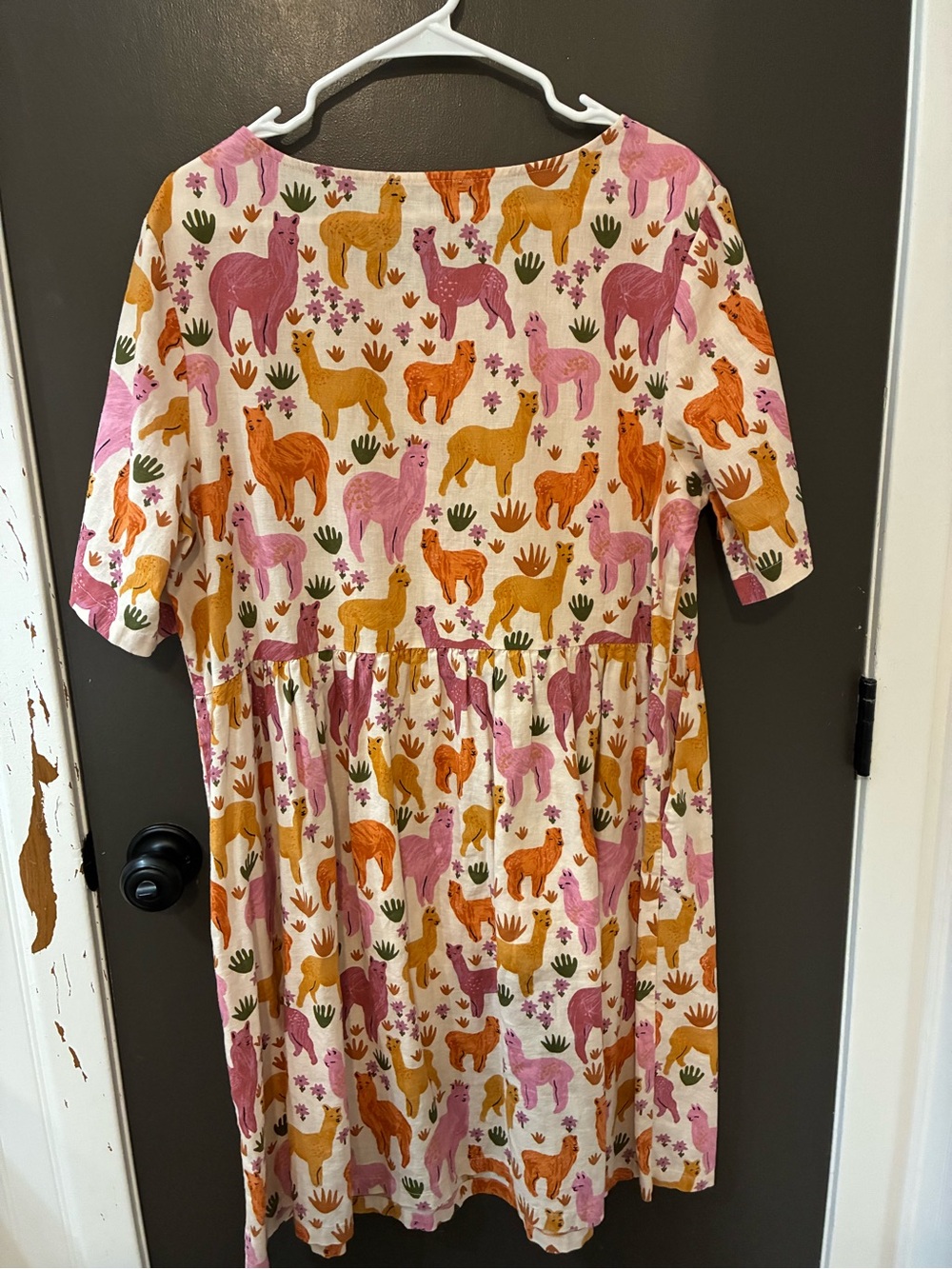 CUTE!! Princess Highway Pink and Orange Smiling Llama Cotton Linen Mini Dress! - Picture 5 of 6